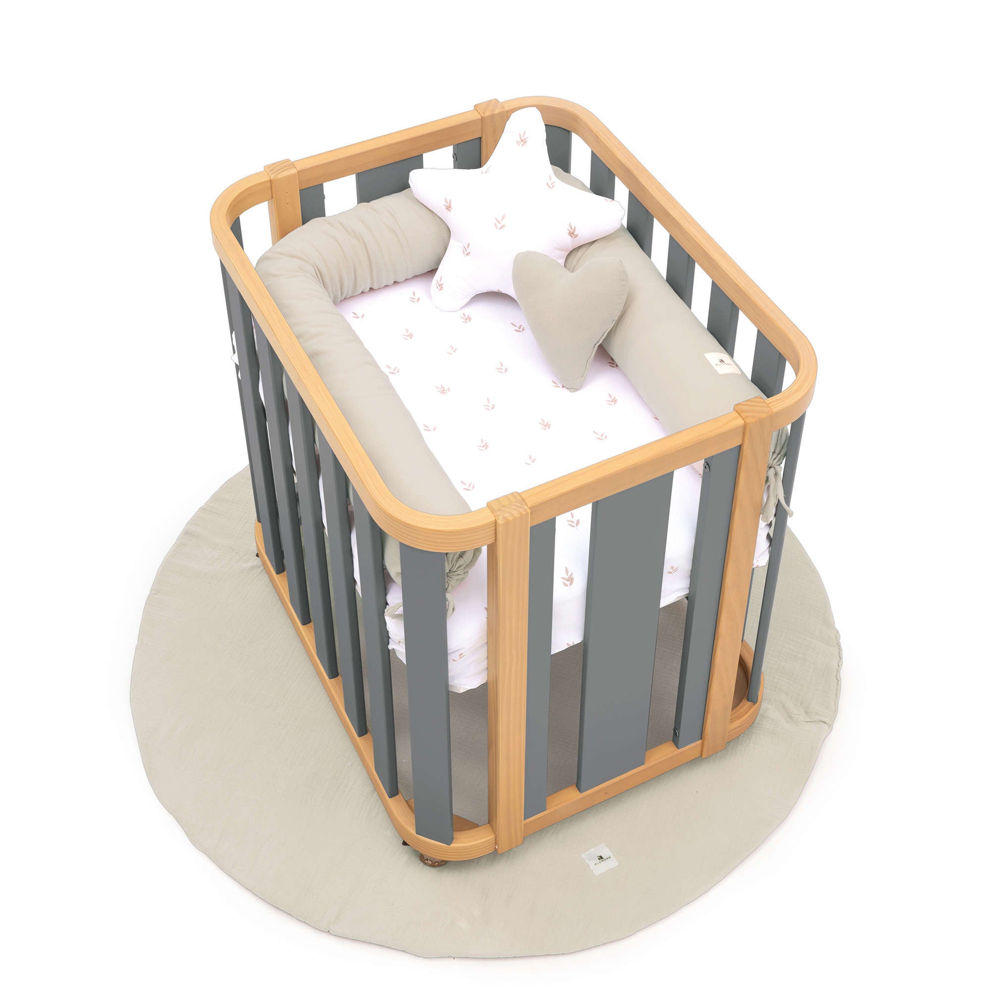 Mini berço oval 55x70 cm madeira/cinzento · Crea Plus Uno C354-M5058