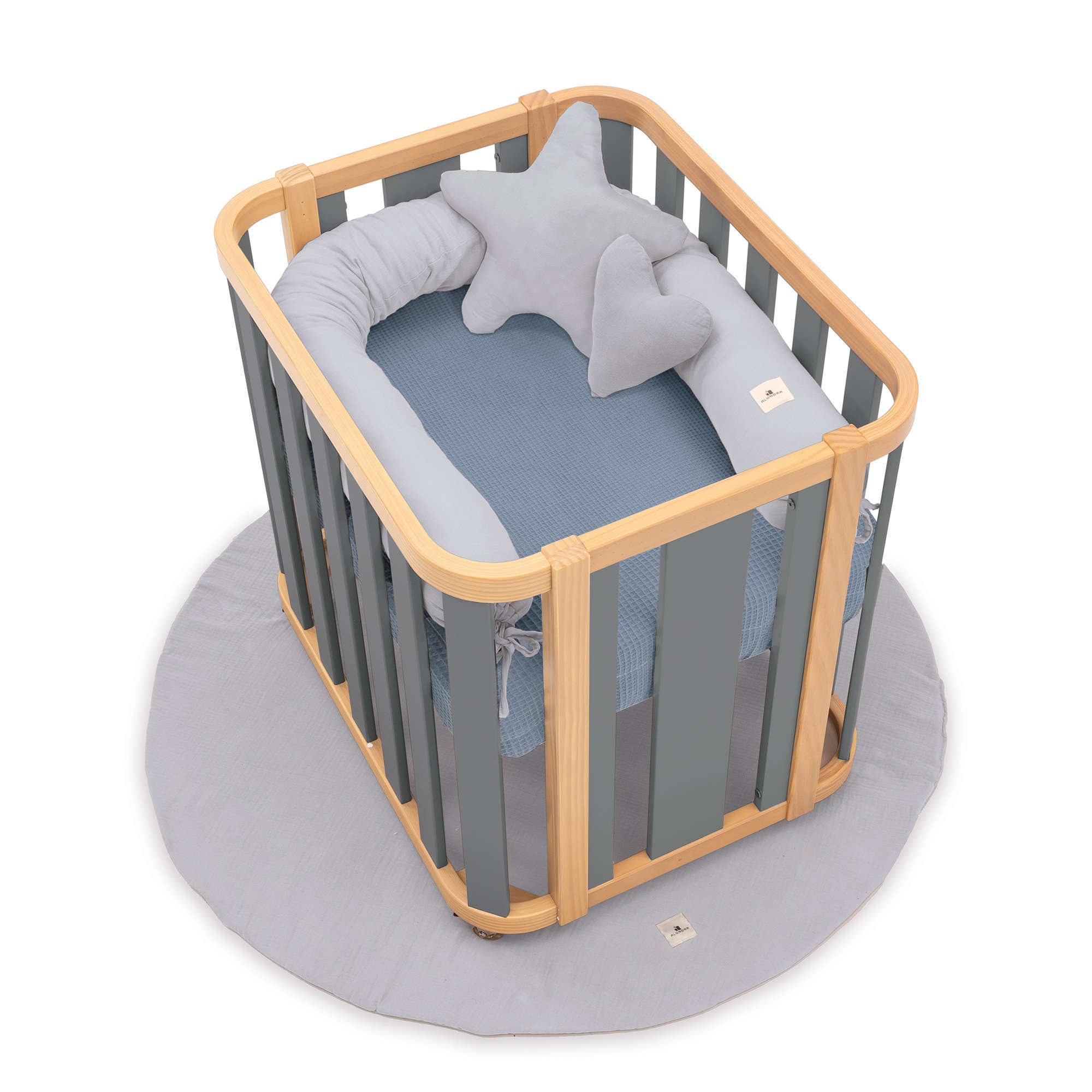 Mini berço oval 55x70 cm madeira/cinzento · Crea Plus Uno C354-M5058