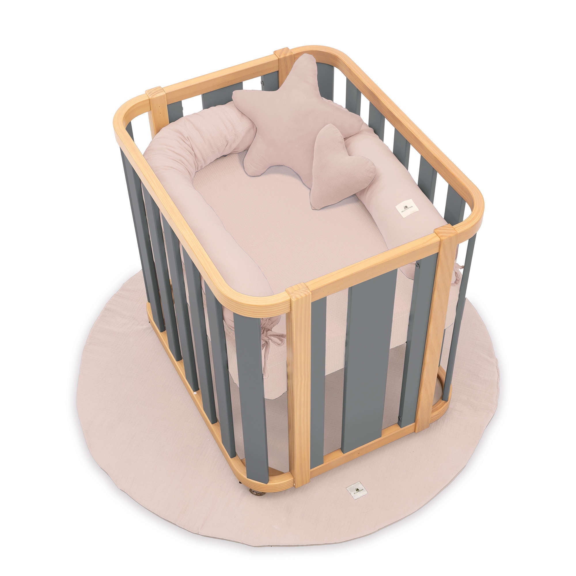 Mini berço oval 55x70 cm madeira/cinzento · Crea Plus Uno C354-M5058