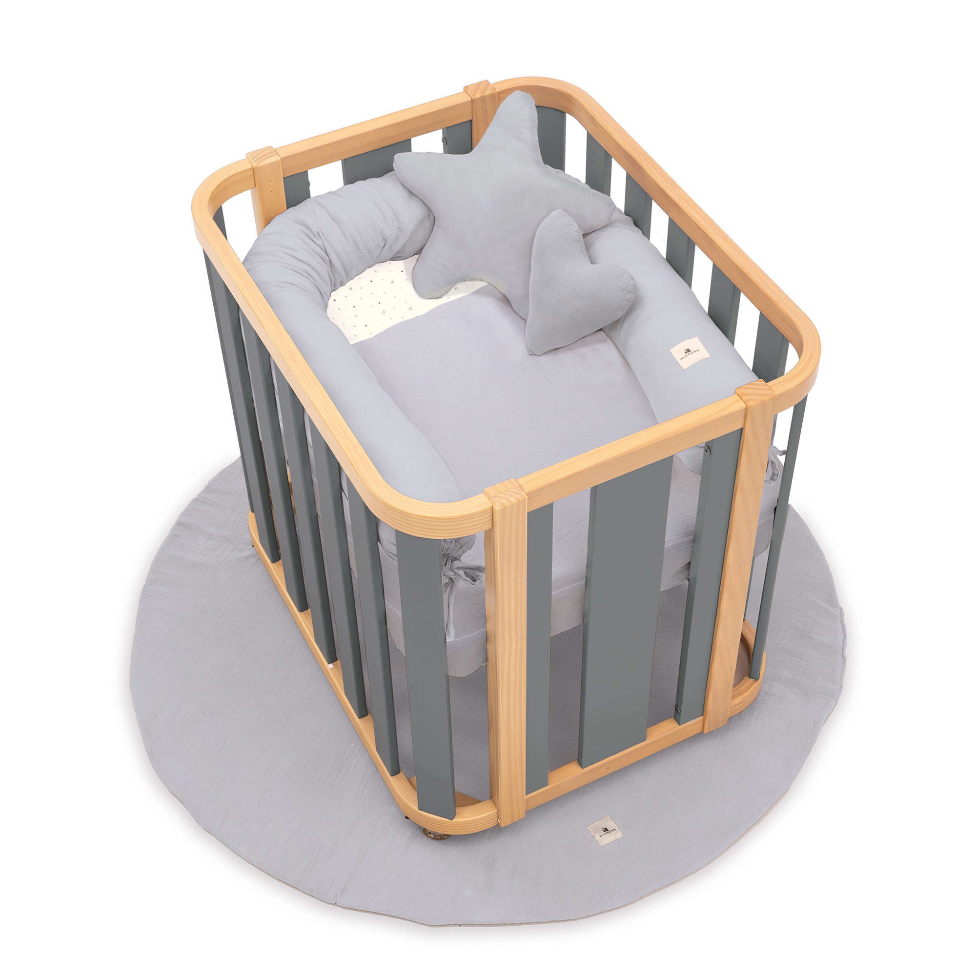 Mini berço oval 55x70 cm madeira/cinzento · Crea Plus Uno C354-M5058