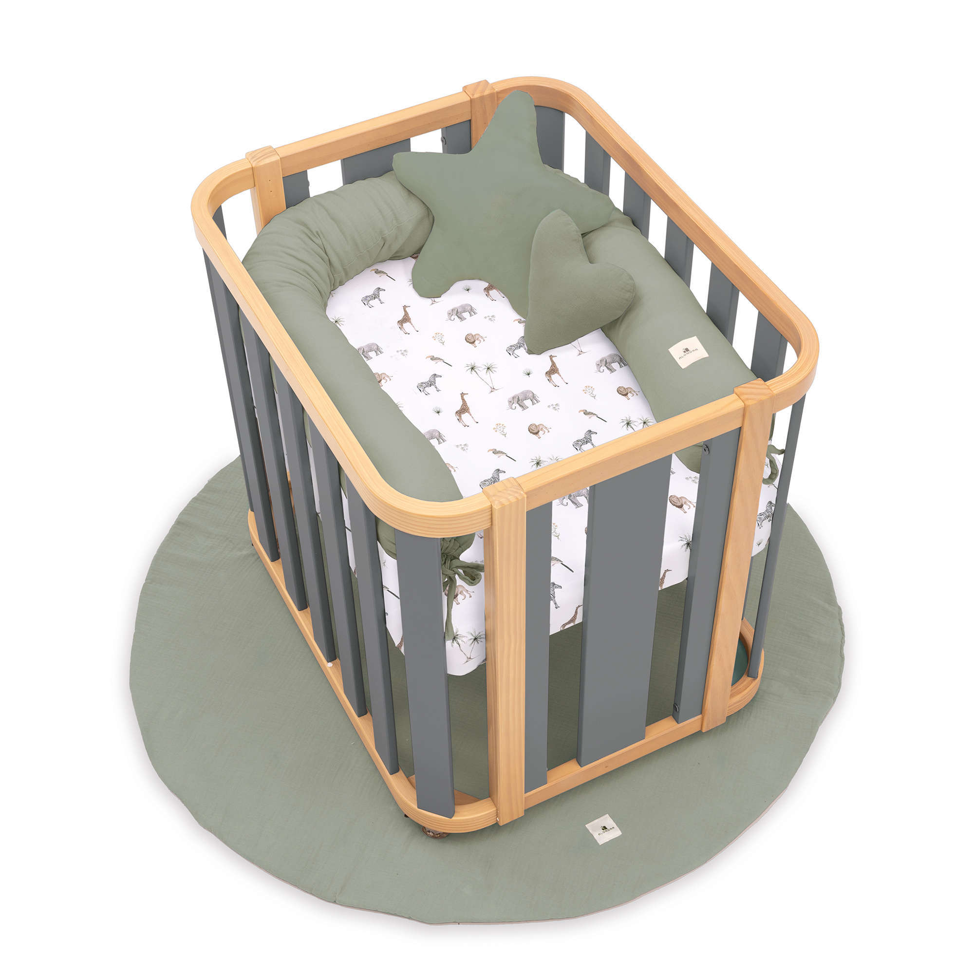 Mini berço oval 55x70 cm madeira/cinzento · Crea Plus Uno C354-M5058