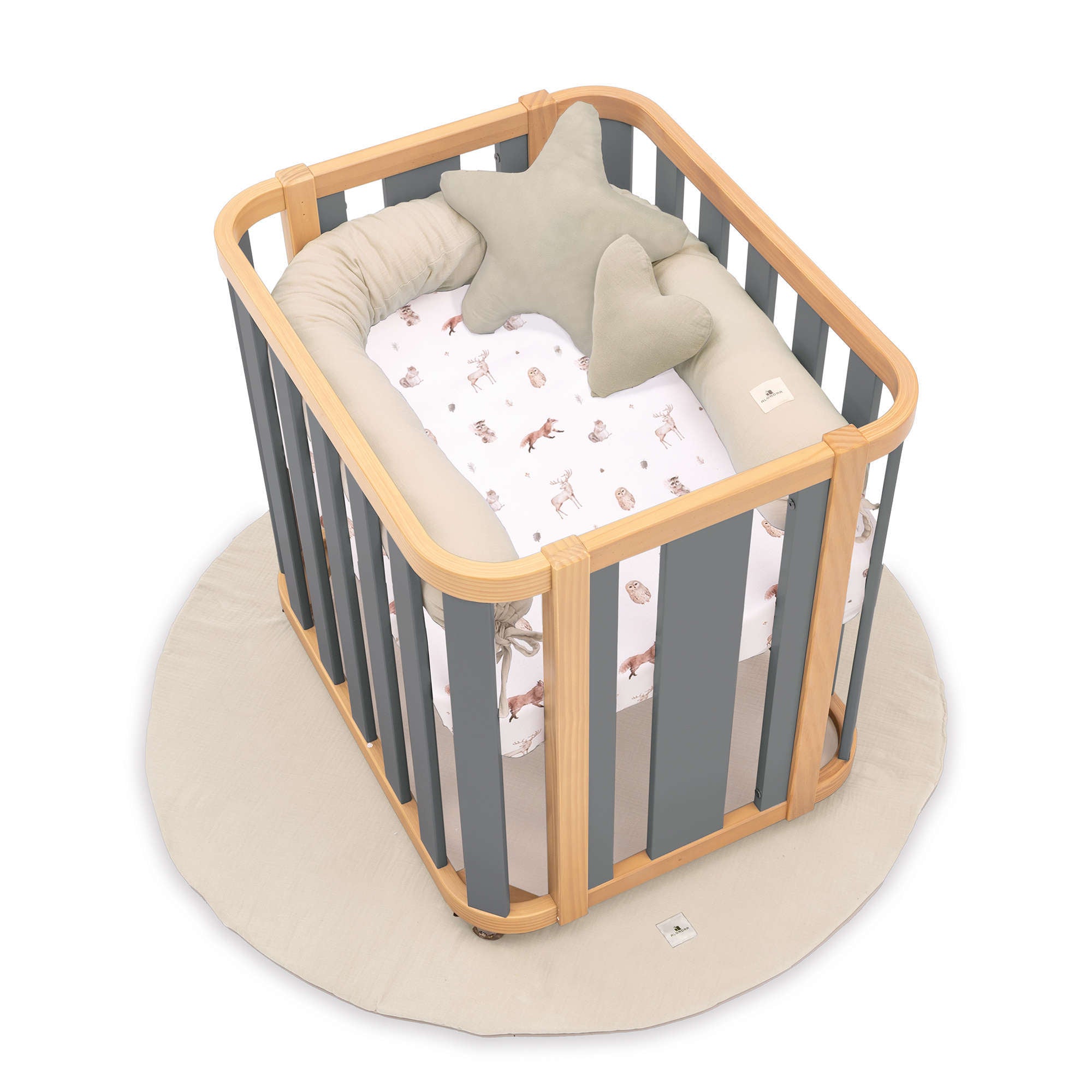 Mini berço oval 55x70 cm madeira/cinzento · Crea Plus Uno C354-M5058
