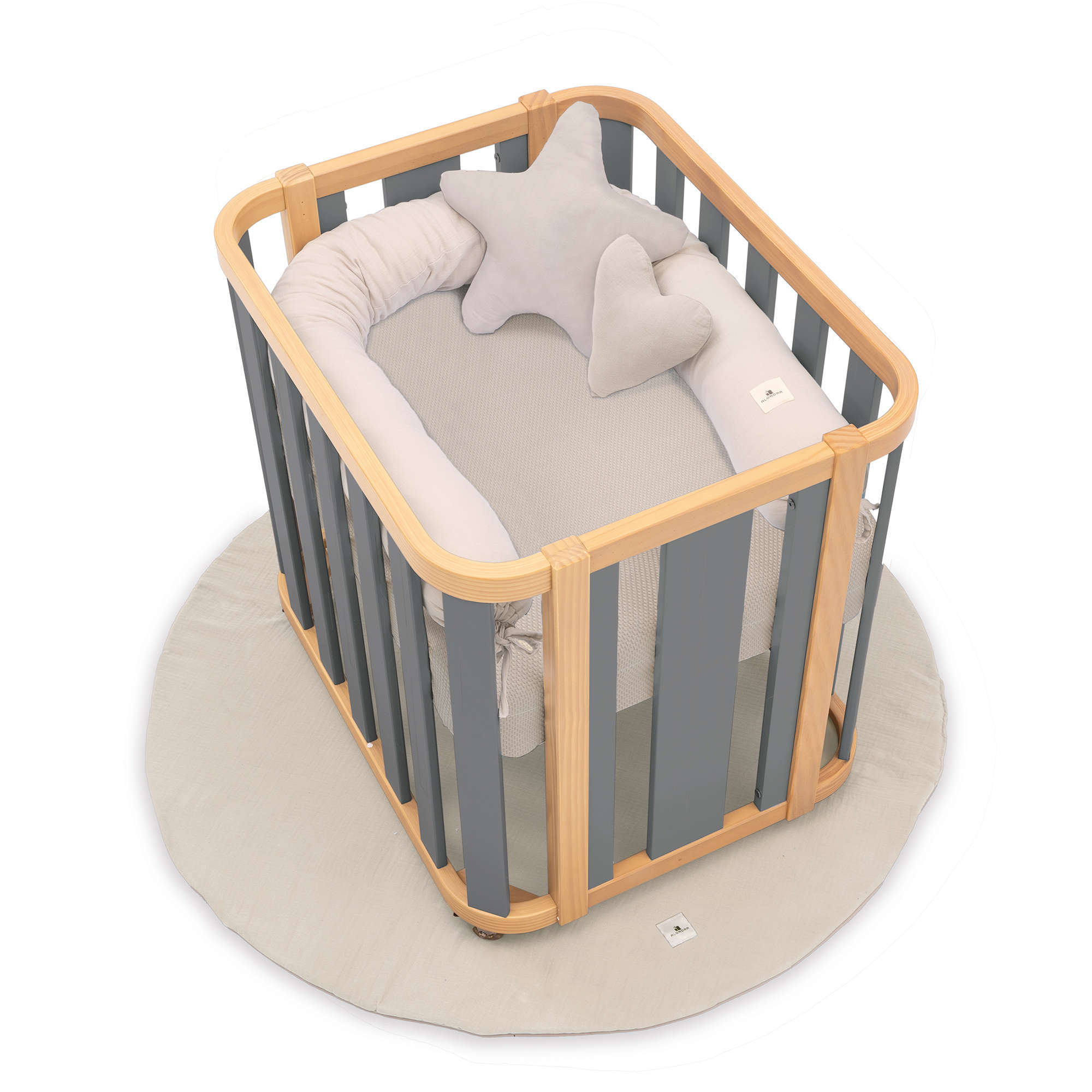 Mini berço oval 55x70 cm madeira/cinzento · Crea Plus Uno C354-M5058