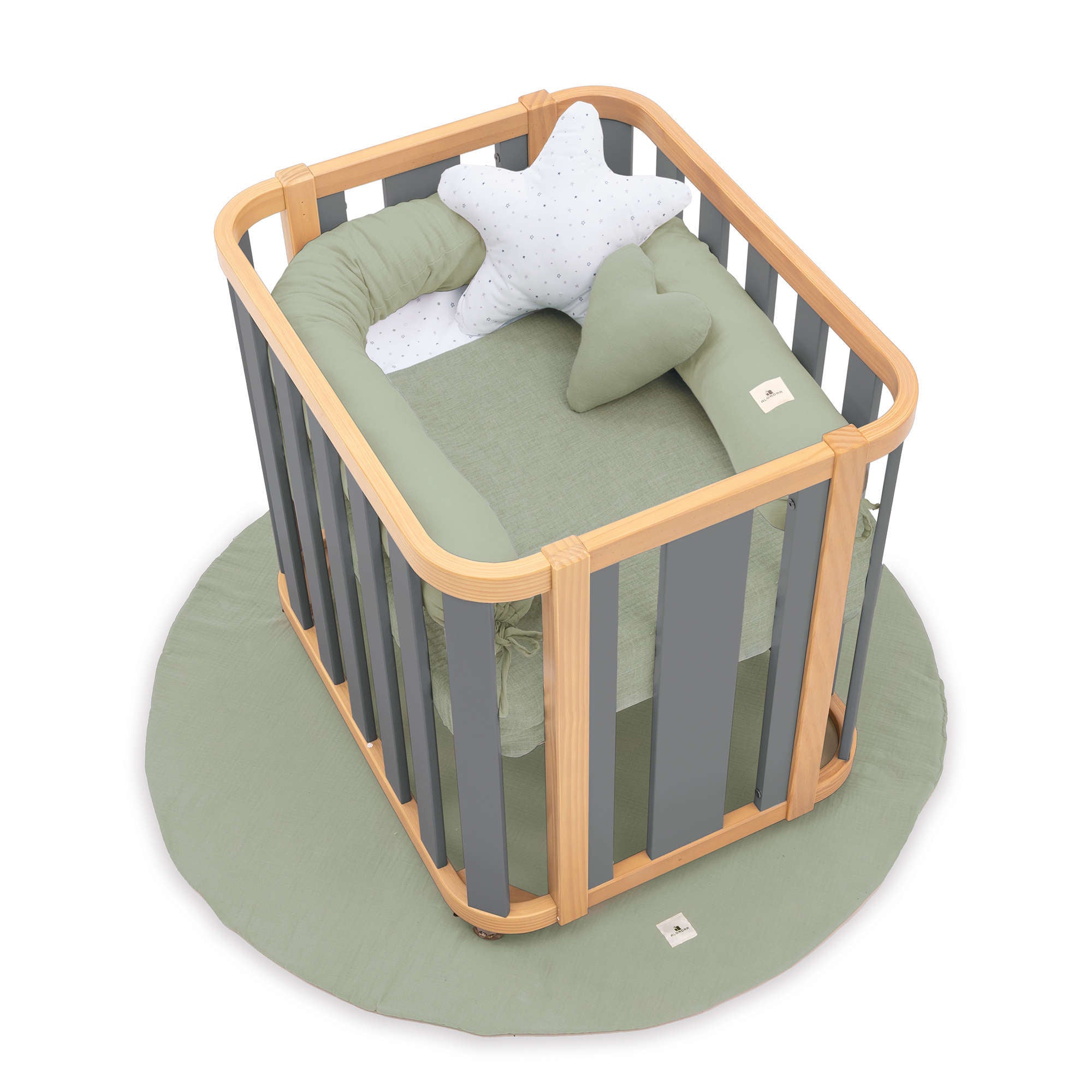 Mini berço oval 55x70 cm madeira/cinzento · Crea Plus Uno C354-M5058