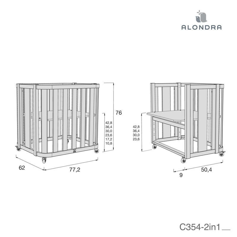 Minicuna de colecho ovalada 55x70 cm madera/gris · Crea Plus Uno C354-M5058