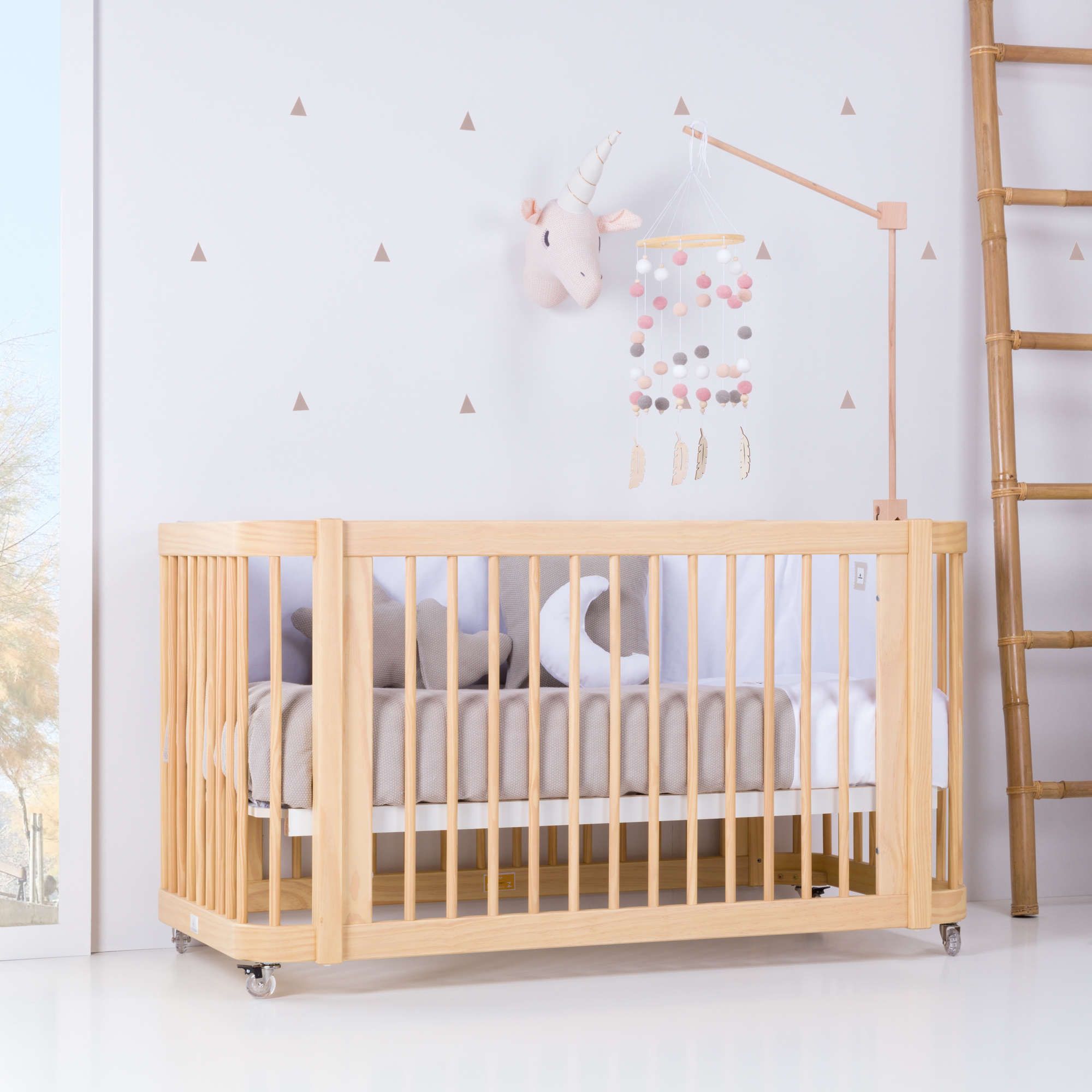 Crib cot bed in wood convertible all in one 3in1 60x80 70x140