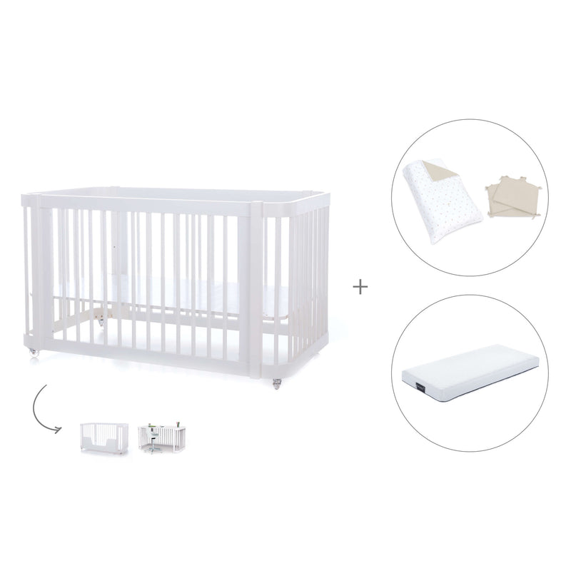 Lit bébé-lit d'enfant 70x140 cm (3in1) en blanc · Crea Due Bianco C300-M1100