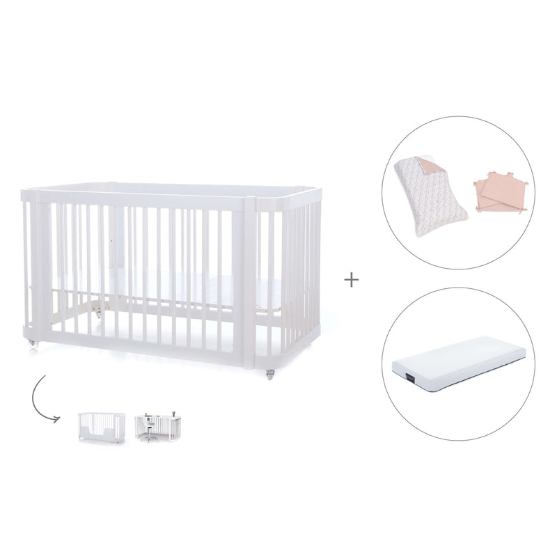 Lit bébé-lit d'enfant 70x140 cm (3in1) en blanc · Crea Due Bianco C300-M1100