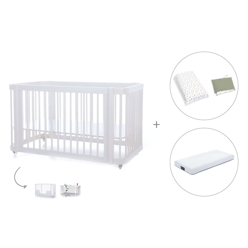 Lit bébé-lit d'enfant 70x140 cm (3in1) en blanc · Crea Due Bianco C300-M1100