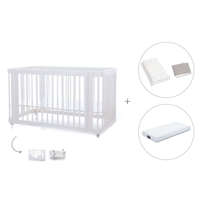 Lit bébé-lit d'enfant 70x140 cm (3in1) en blanc · Crea Due Bianco C300-M1100