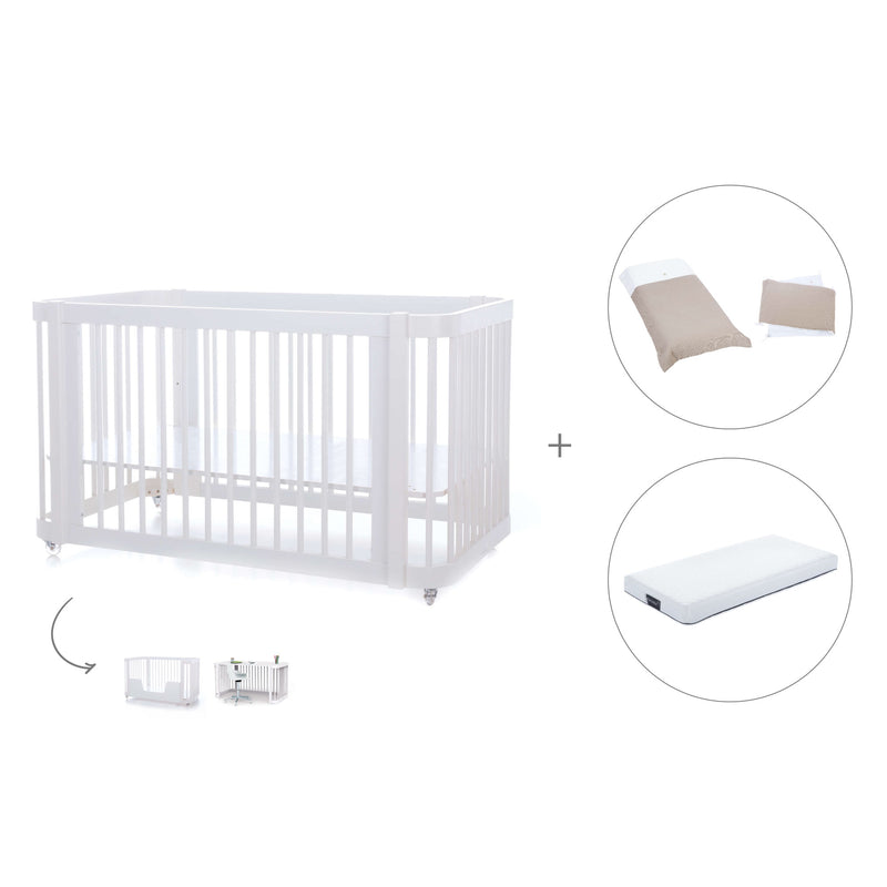 Lit bébé-lit d'enfant 70x140 cm (3in1) en blanc · Crea Due Bianco C300-M1100