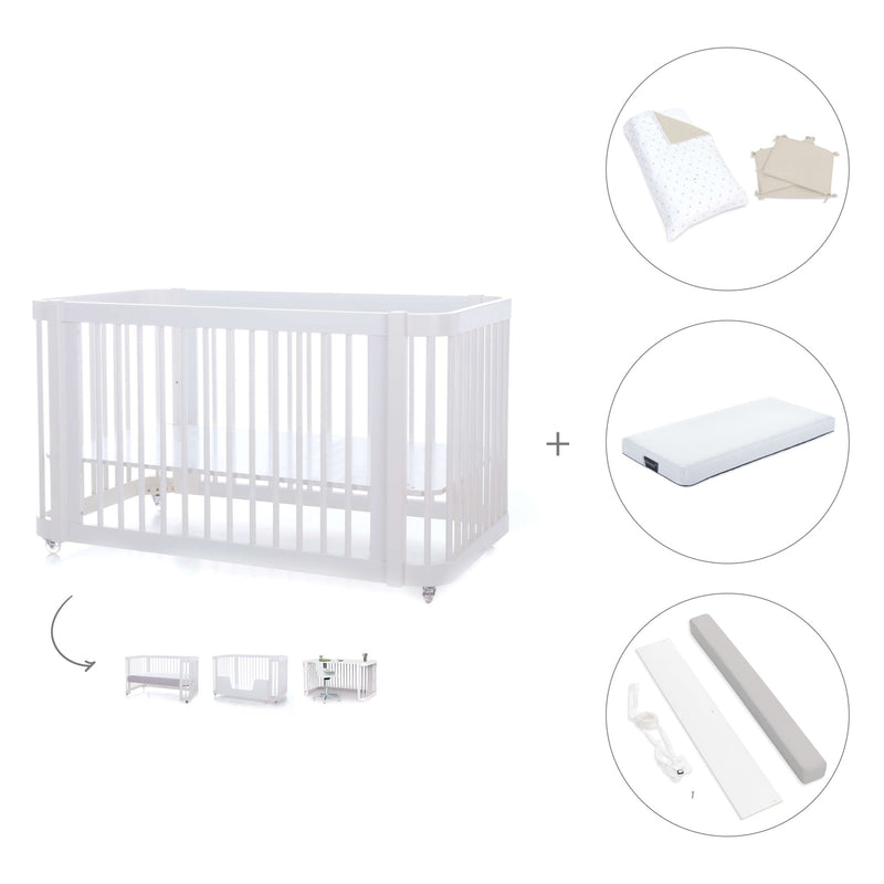 Lit bébé-lit d'enfant 70x140 cm (3in1) en blanc · Crea Due Bianco C300-M1100