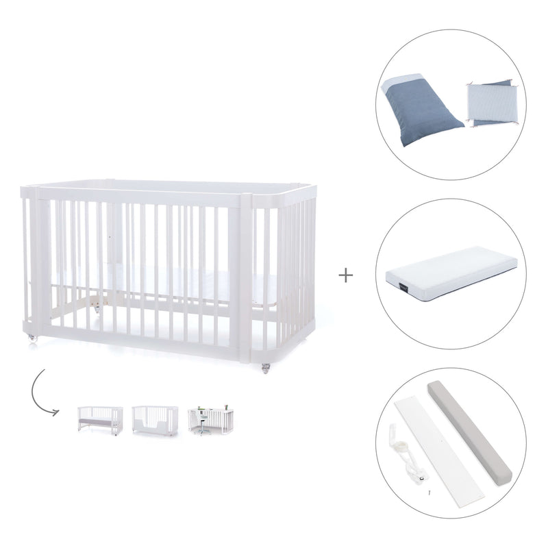 Lit bébé-lit d'enfant 70x140 cm (3in1) en blanc · Crea Due Bianco C300-M1100