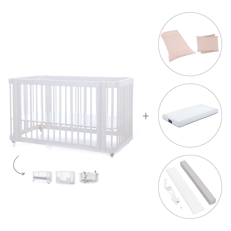 Lit bébé-lit d'enfant 70x140 cm (3in1) en blanc · Crea Due Bianco C300-M1100