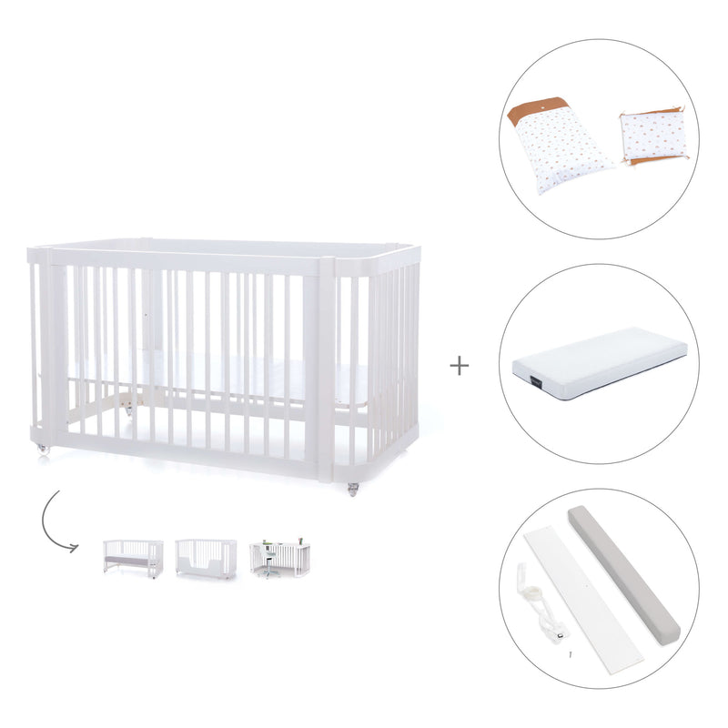 Lit bébé-lit d'enfant 70x140 cm (3in1) en blanc · Crea Due Bianco C300-M1100
