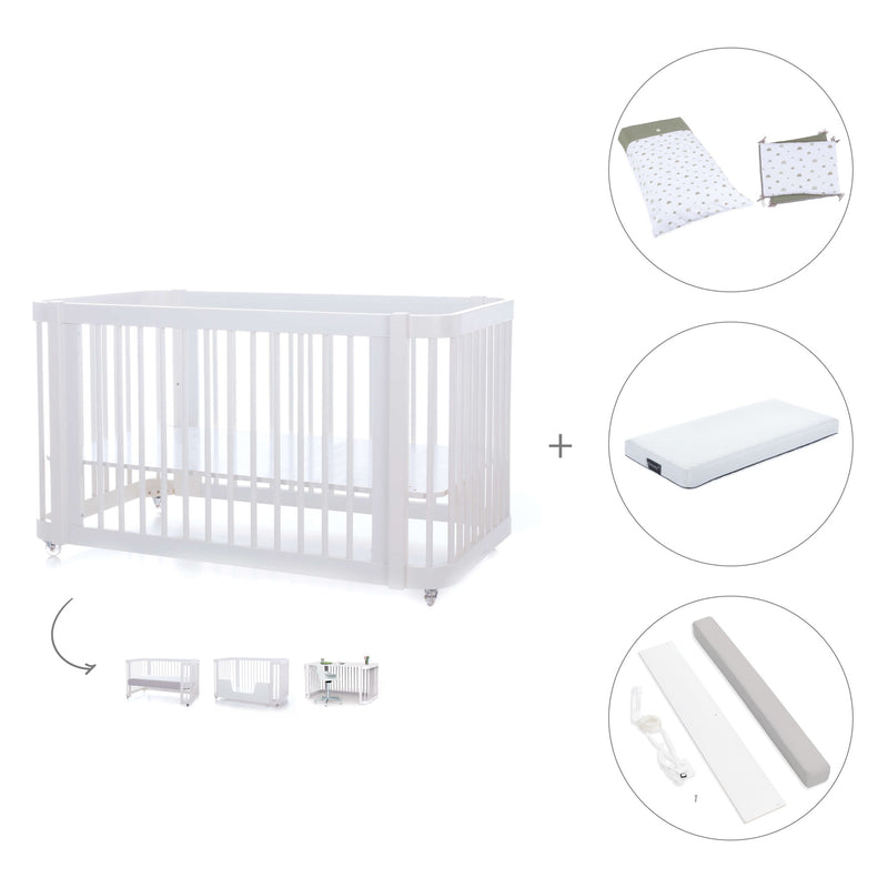 Lit bébé-lit d'enfant 70x140 cm (3in1) en blanc · Crea Due Bianco C300-M1100