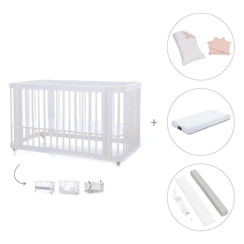Lit bébé-lit d'enfant 70x140 cm (3in1) en blanc · Crea Due Bianco C300-M1100