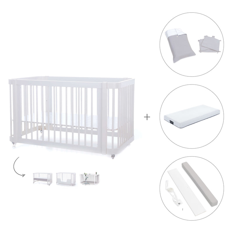 Lit bébé-lit d'enfant 70x140 cm (3in1) en blanc · Crea Due Bianco C300-M1100