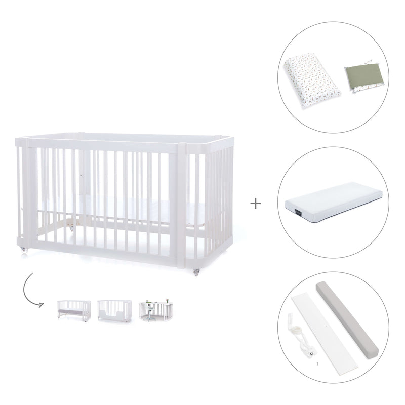Lit bébé-lit d'enfant 70x140 cm (3in1) en blanc · Crea Due Bianco C300-M1100