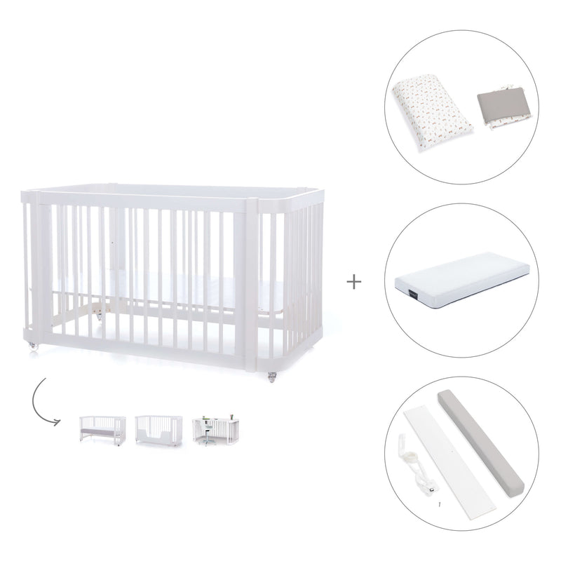 Lit bébé-lit d'enfant 70x140 cm (3in1) en blanc · Crea Due Bianco C300-M1100
