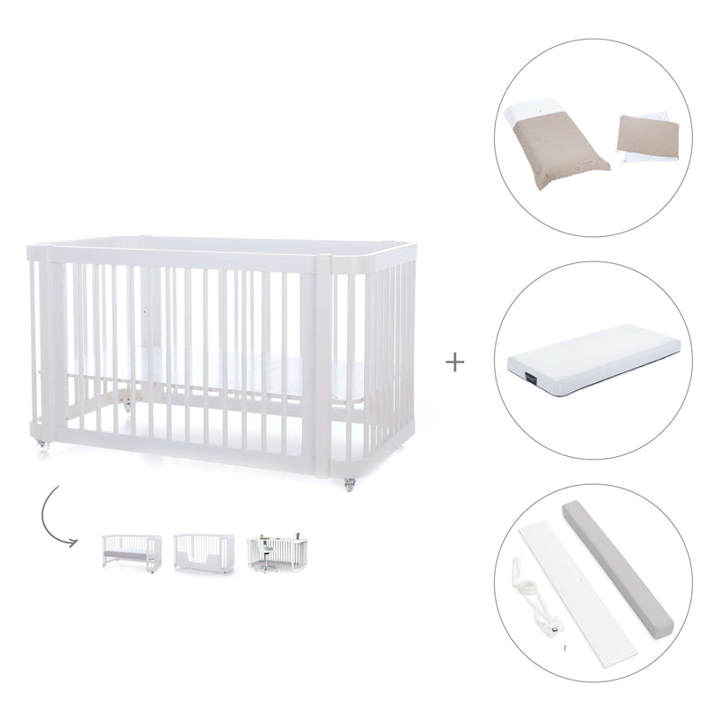 Lit bébé-lit d'enfant 70x140 cm (3in1) en blanc · Crea Due Bianco C300-M1100