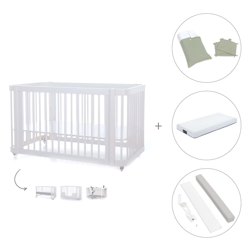 Lit bébé-lit d'enfant 70x140 cm (3in1) en blanc · Crea Due Bianco C300-M1100
