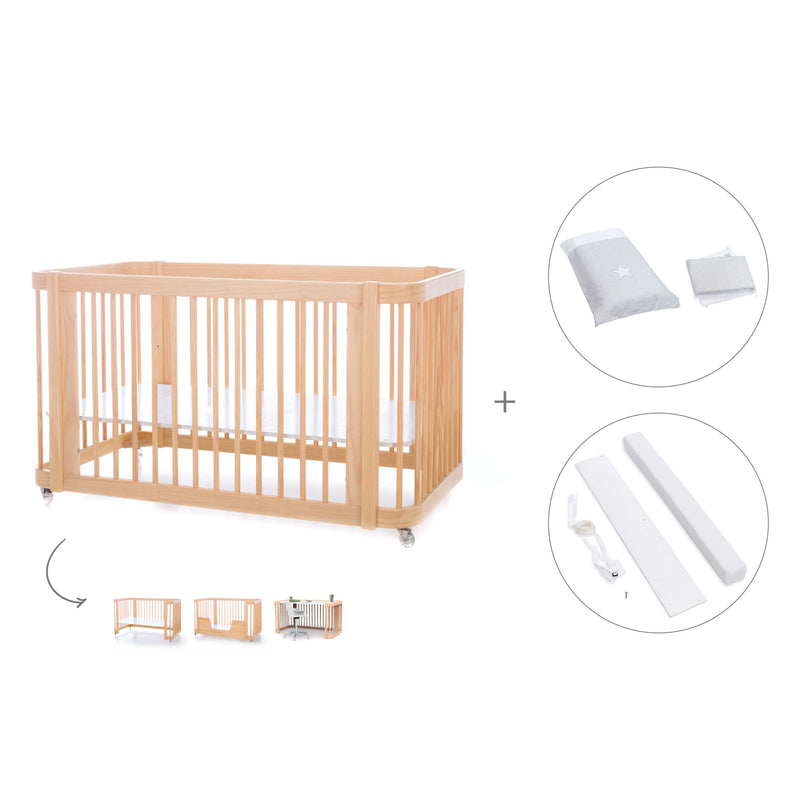 Baby cot-toddler bed (3in1) 70x140 cm wood · Crea Due Nomad C300-M5000