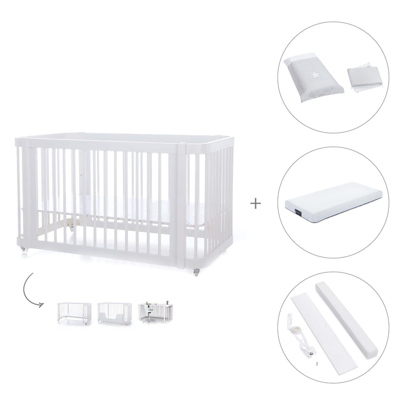 Lit bébé-lit d'enfant 70x140 cm (3in1) en blanc · Crea Due Bianco C300-M1100