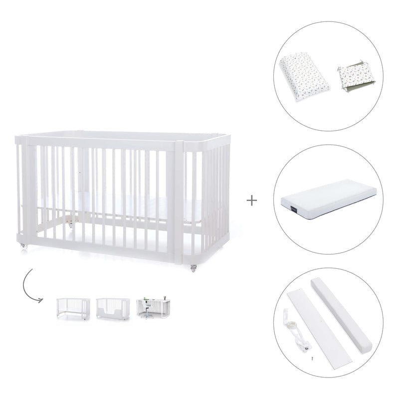 Lit bébé-lit d'enfant 70x140 cm (3in1) en blanc · Crea Due Bianco C300-M1100