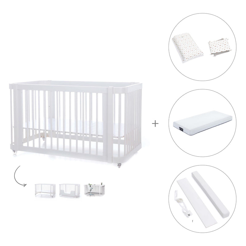 Lit bébé-lit d'enfant 70x140 cm (3in1) en blanc · Crea Due Bianco C300-M1100