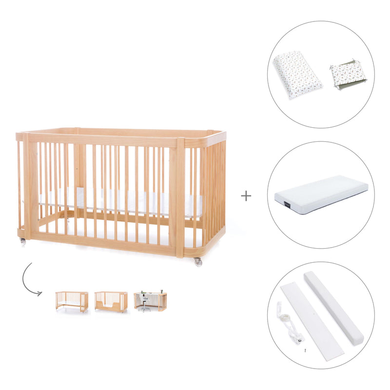 Baby cot-toddler bed (3in1) 70x140 cm wood · Crea Due Nomad C300-M5000