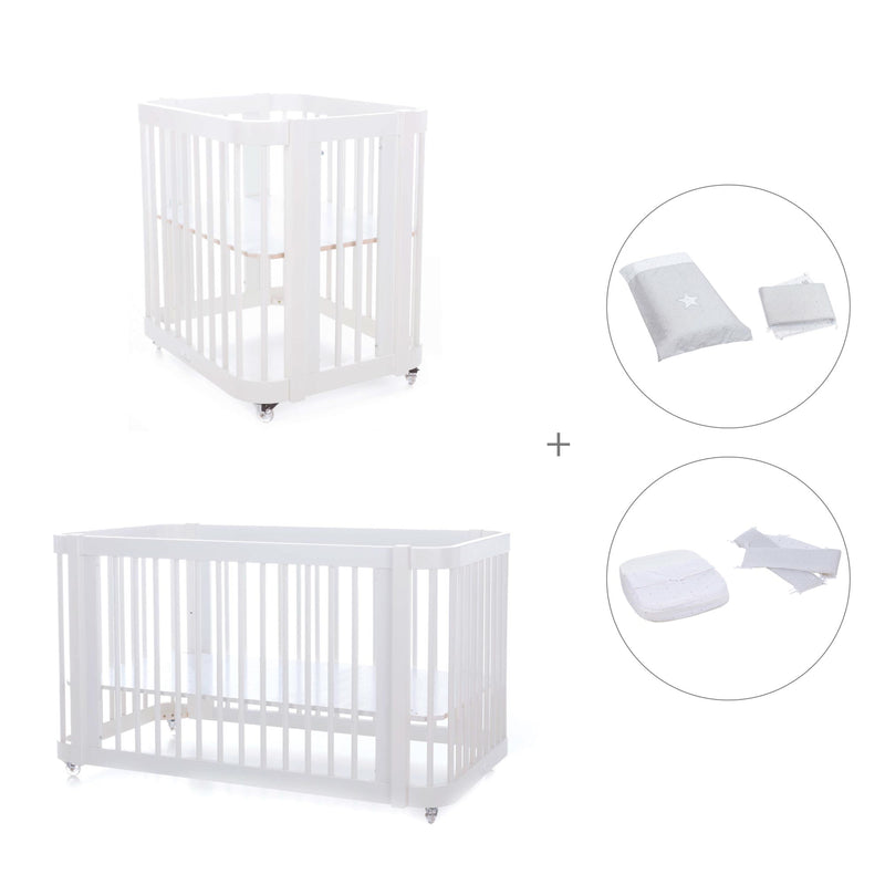 Babywiege, Babybett und Bett All-in-One (4in1) weiß · Crea Tre Bianco C301-M1100