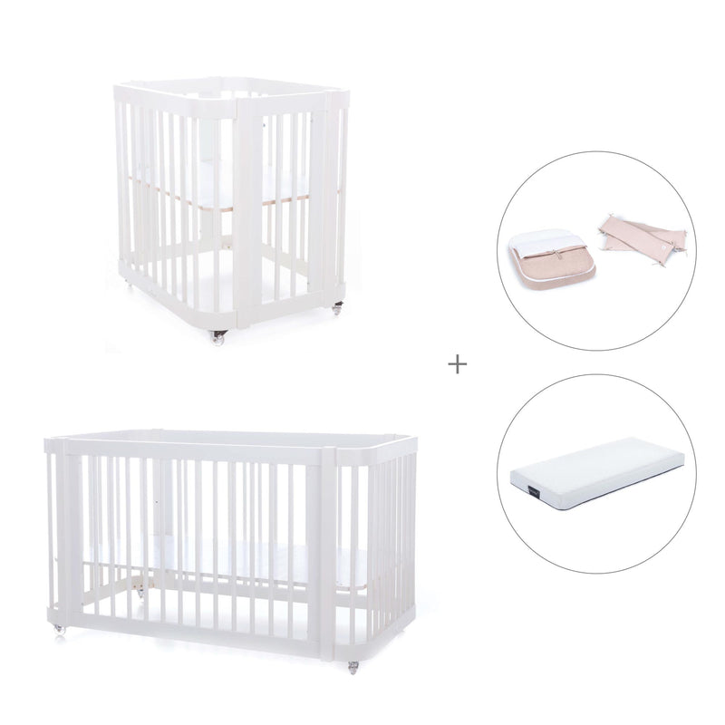 Babywiege, Babybett und Bett All-in-One (4in1) weiß · Crea Tre Bianco C301-M1100