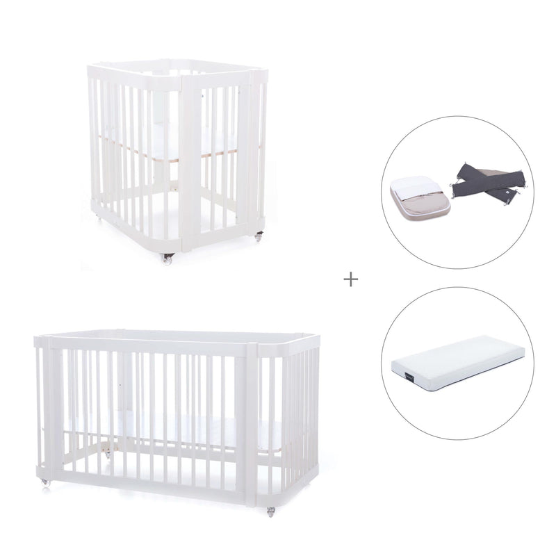 Babywiege, Babybett und Bett All-in-One (4in1) weiß · Crea Tre Bianco C301-M1100