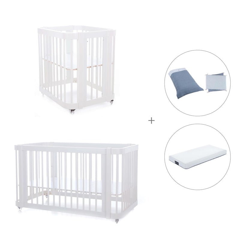 Babywiege, Babybett und Bett All-in-One (4in1) weiß · Crea Tre Bianco C301-M1100