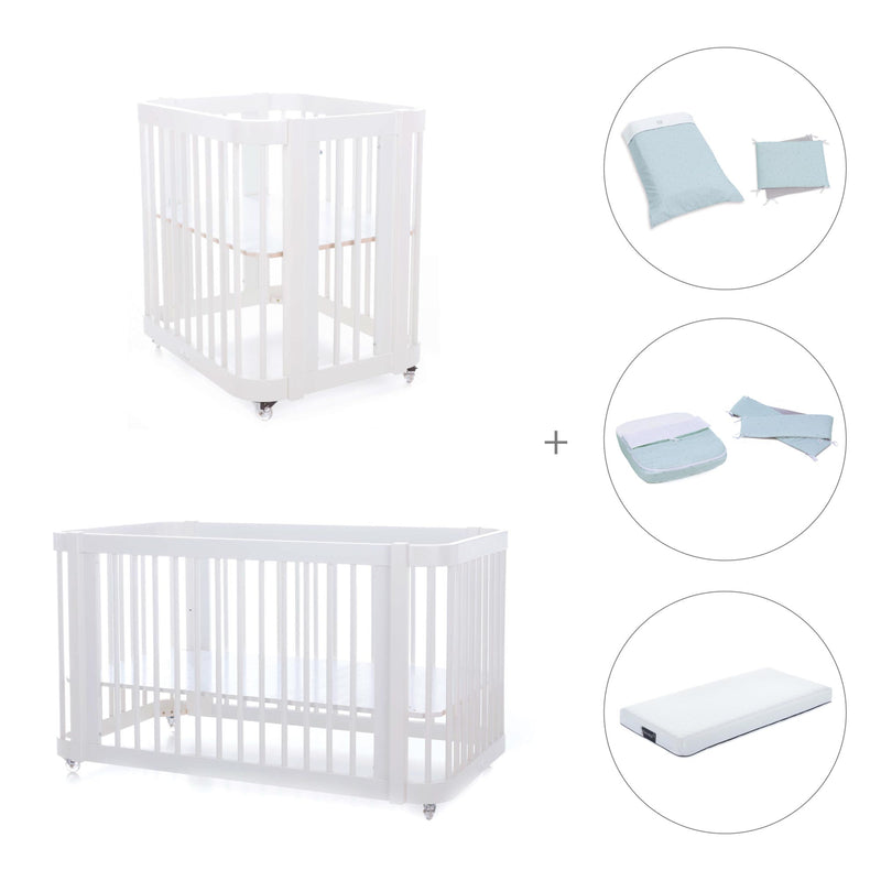 Babywiege, Babybett und Bett All-in-One (4in1) weiß · Crea Tre Bianco C301-M1100