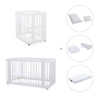 Babywiege, Babybett und Bett All-in-One (4in1) weiß · Crea Tre Bianco C301-M1100