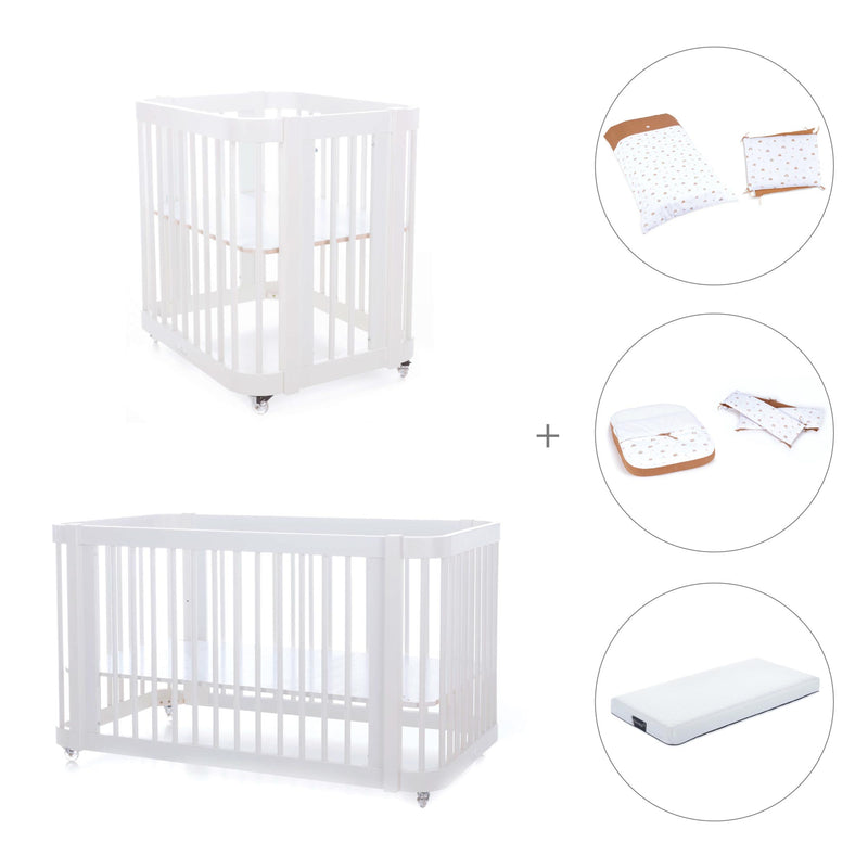 Babywiege, Babybett und Bett All-in-One (4in1) weiß · Crea Tre Bianco C301-M1100