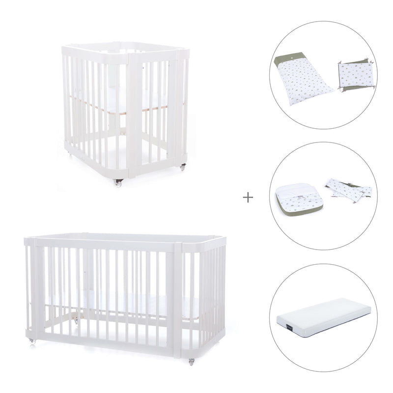 Babywiege, Babybett und Bett All-in-One (4in1) weiß · Crea Tre Bianco C301-M1100