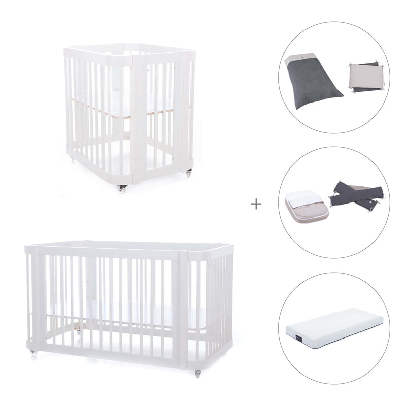 Babywiege, Babybett und Bett All-in-One (4in1) weiß · Crea Tre Bianco C301-M1100