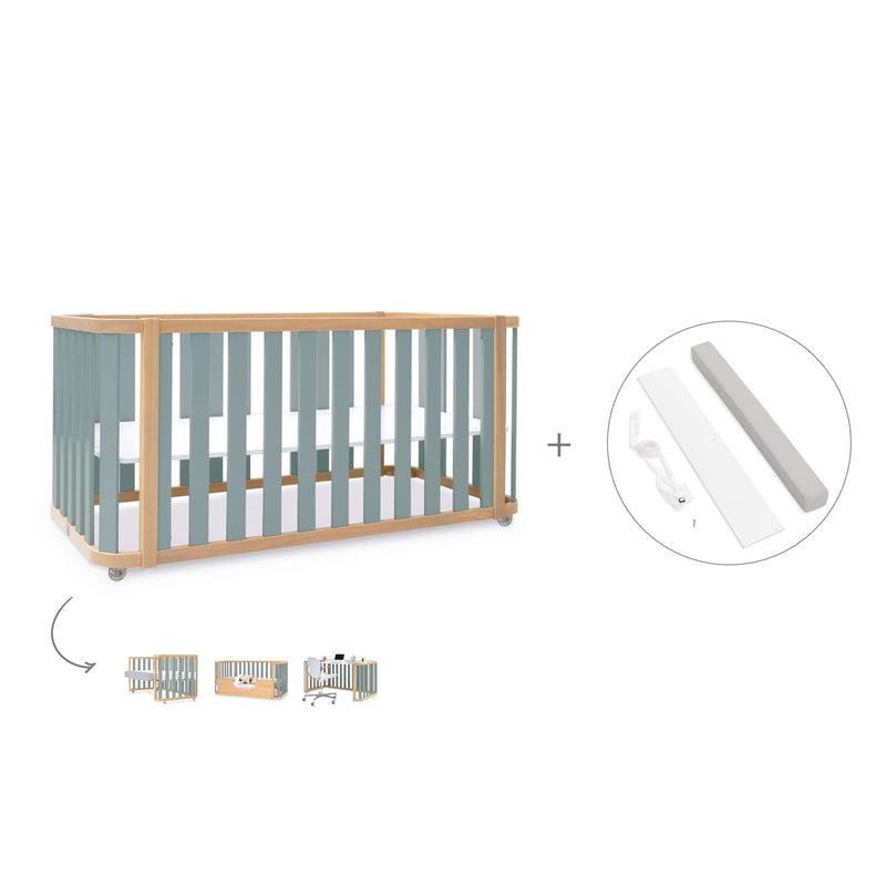 Lit bébé-Lit d'enfant 70x140 cm (3in1) bois/vert · Crea Plus Due C350-M5057