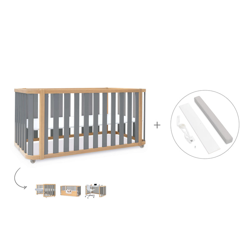 Lit bébé-Lit d'enfant 70x140 cm (3in1) bois/gris · Crea Plus Due C350-M5058