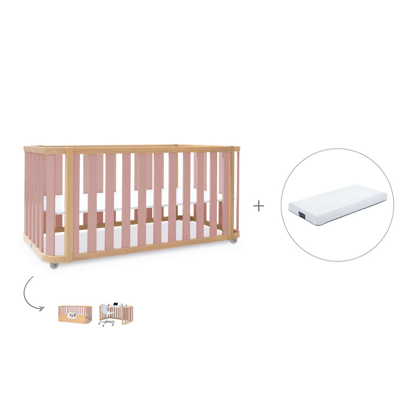 Lit bébé-Lit d'enfant 70x140 cm (3in1) bois/rose · Crea Plus Due C350-M5059
