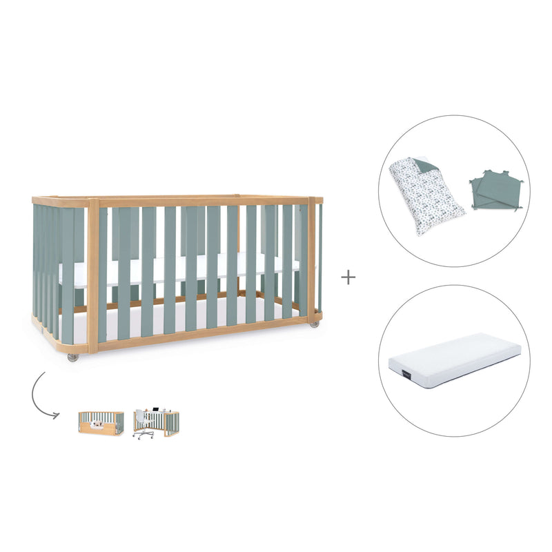 Lit bébé-Lit d'enfant 70x140 cm (3in1) bois/vert · Crea Plus Due C350-M5057