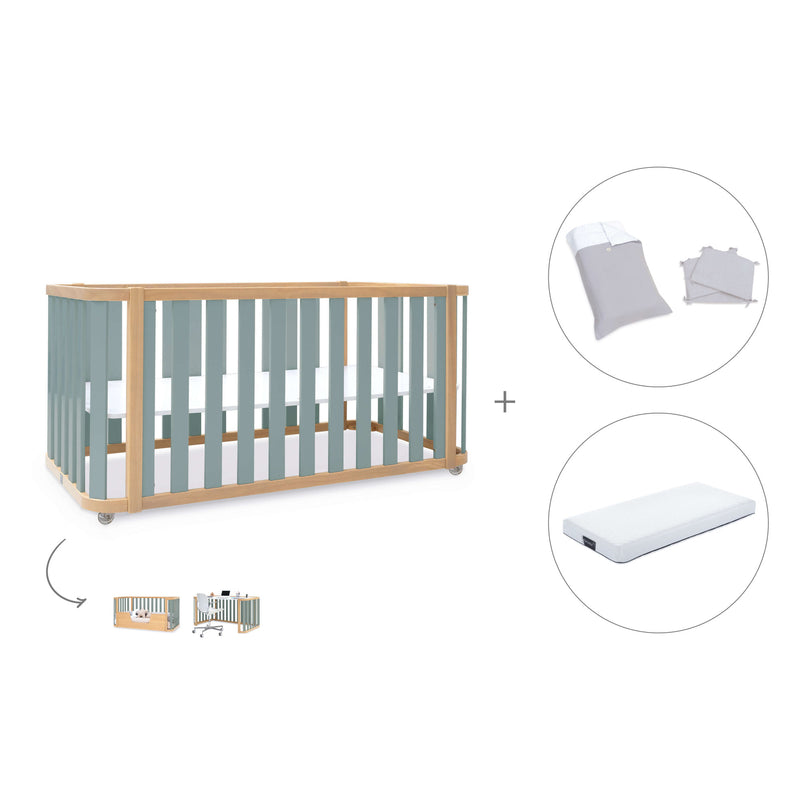 Lit bébé-Lit d'enfant 70x140 cm (3in1) bois/vert · Crea Plus Due C350-M5057