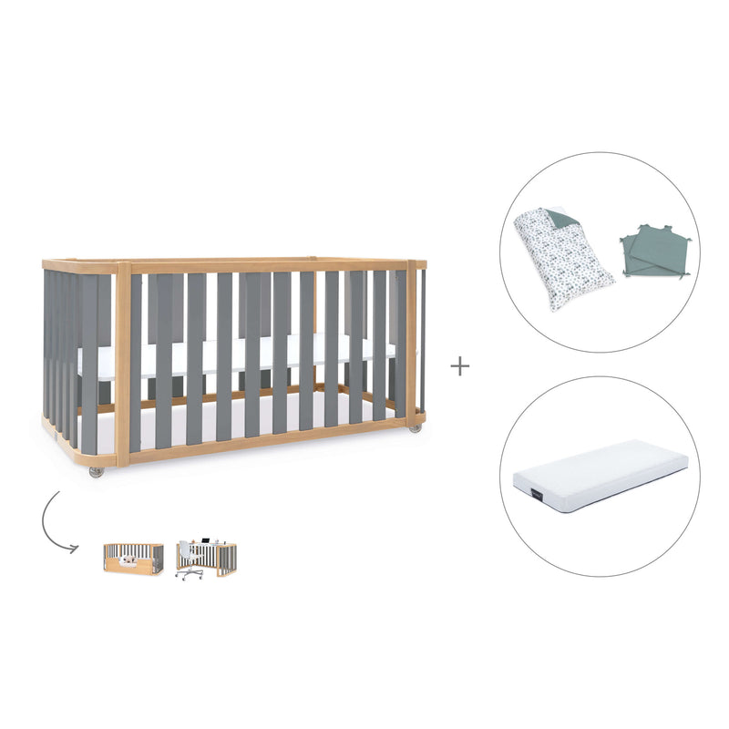 Lit bébé-Lit d'enfant 70x140 cm (3in1) bois/gris · Crea Plus Due C350-M5058