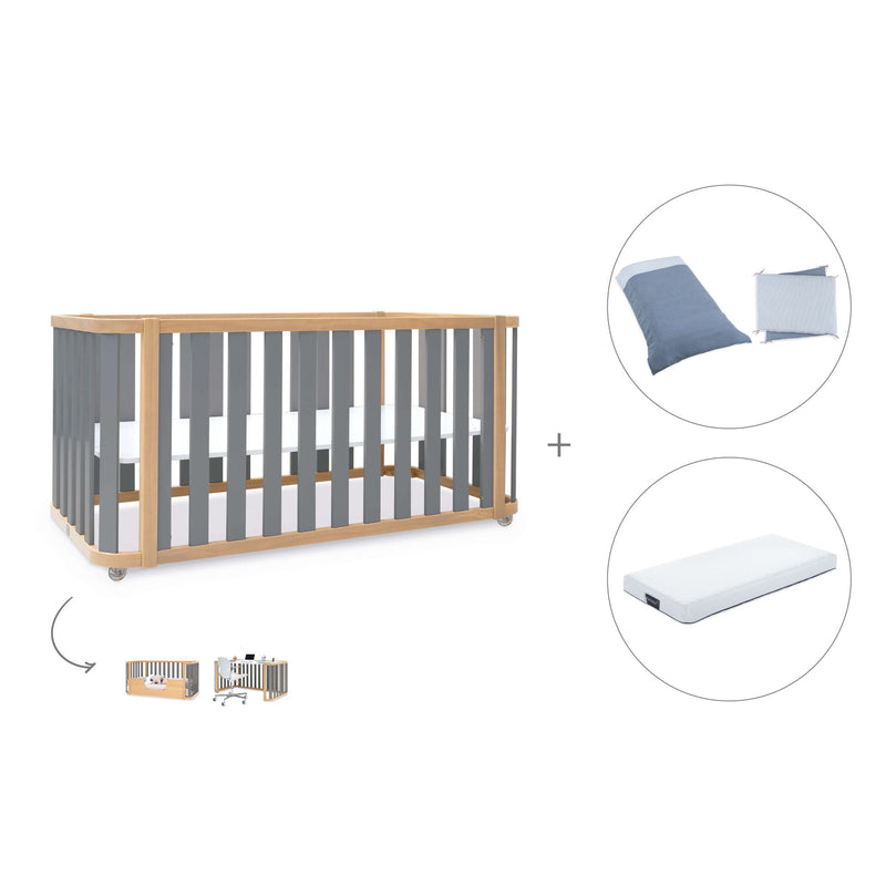 Lit bébé-Lit d'enfant 70x140 cm (3in1) bois/gris · Crea Plus Due C350-M5058