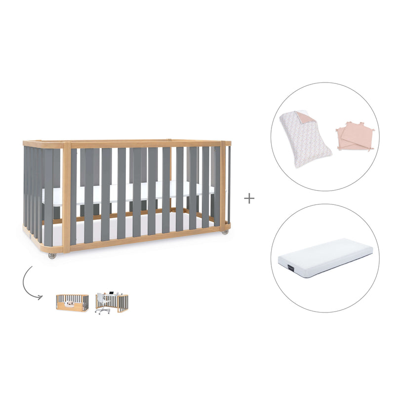 Lit bébé-Lit d'enfant 70x140 cm (3in1) bois/gris · Crea Plus Due C350-M5058
