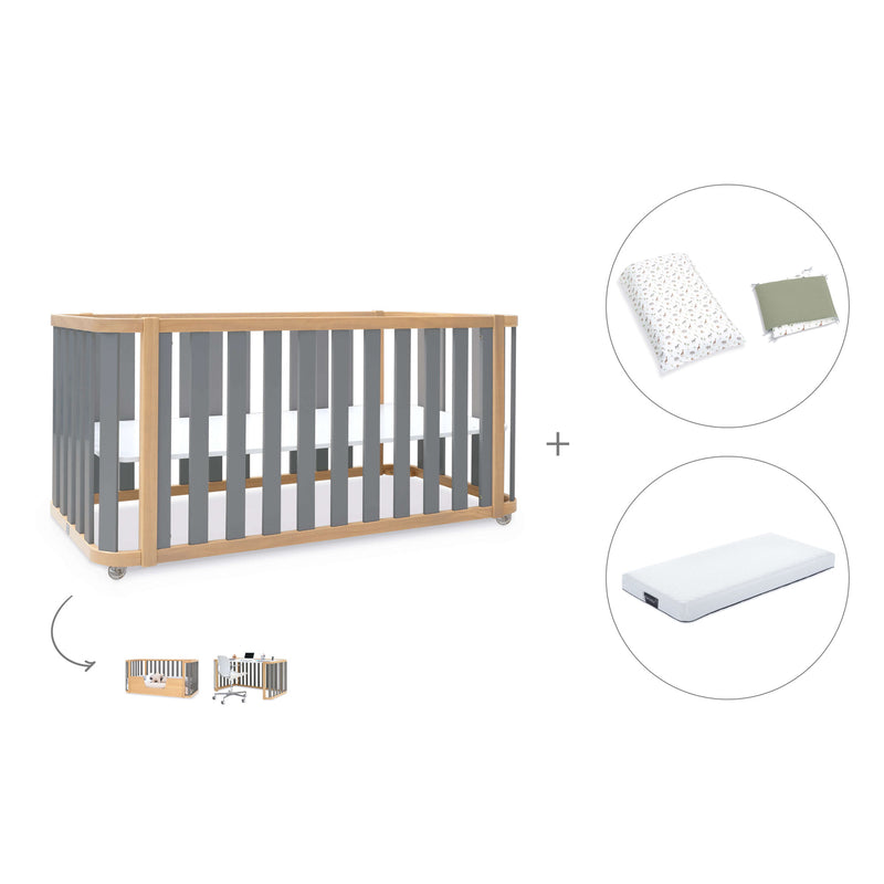 Lit bébé-Lit d'enfant 70x140 cm (3in1) bois/gris · Crea Plus Due C350-M5058