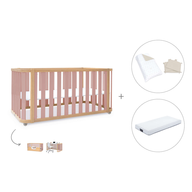 Lit bébé-Lit d'enfant 70x140 cm (3in1) bois/rose · Crea Plus Due C350-M5059